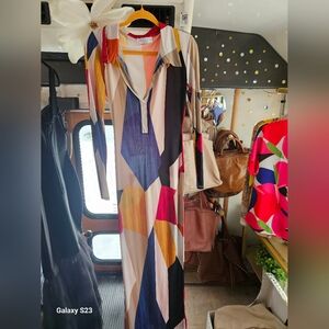 Vibrant Long Sleeve Geometric Dress